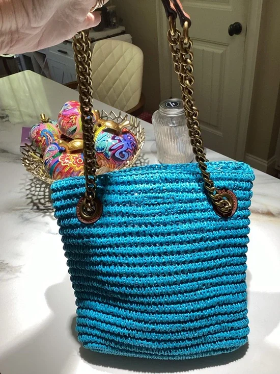 Kurt Geiger Turquoise Woven Chain-Handle Shoulder Bag NWOT - Picture 4 of 12